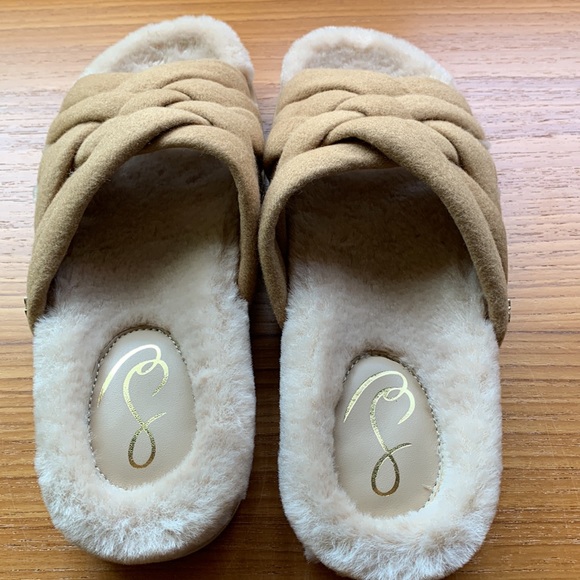 Sam Edelman Vaughn Faux Fur Woven tan slide sandal - Picture 3 of 8